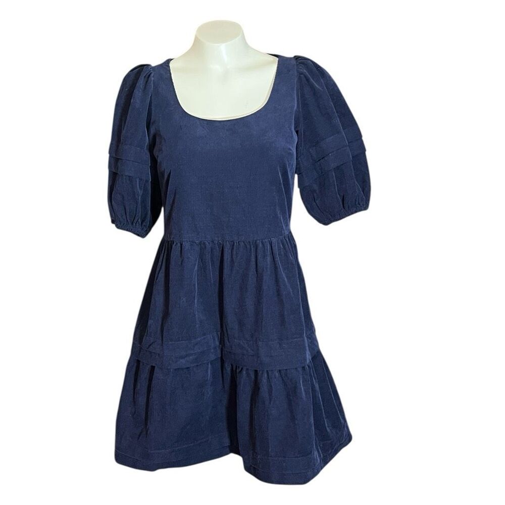Madewell Blue Corduroy Short Sleeve Prairie Core Tired Dress Sz XXS